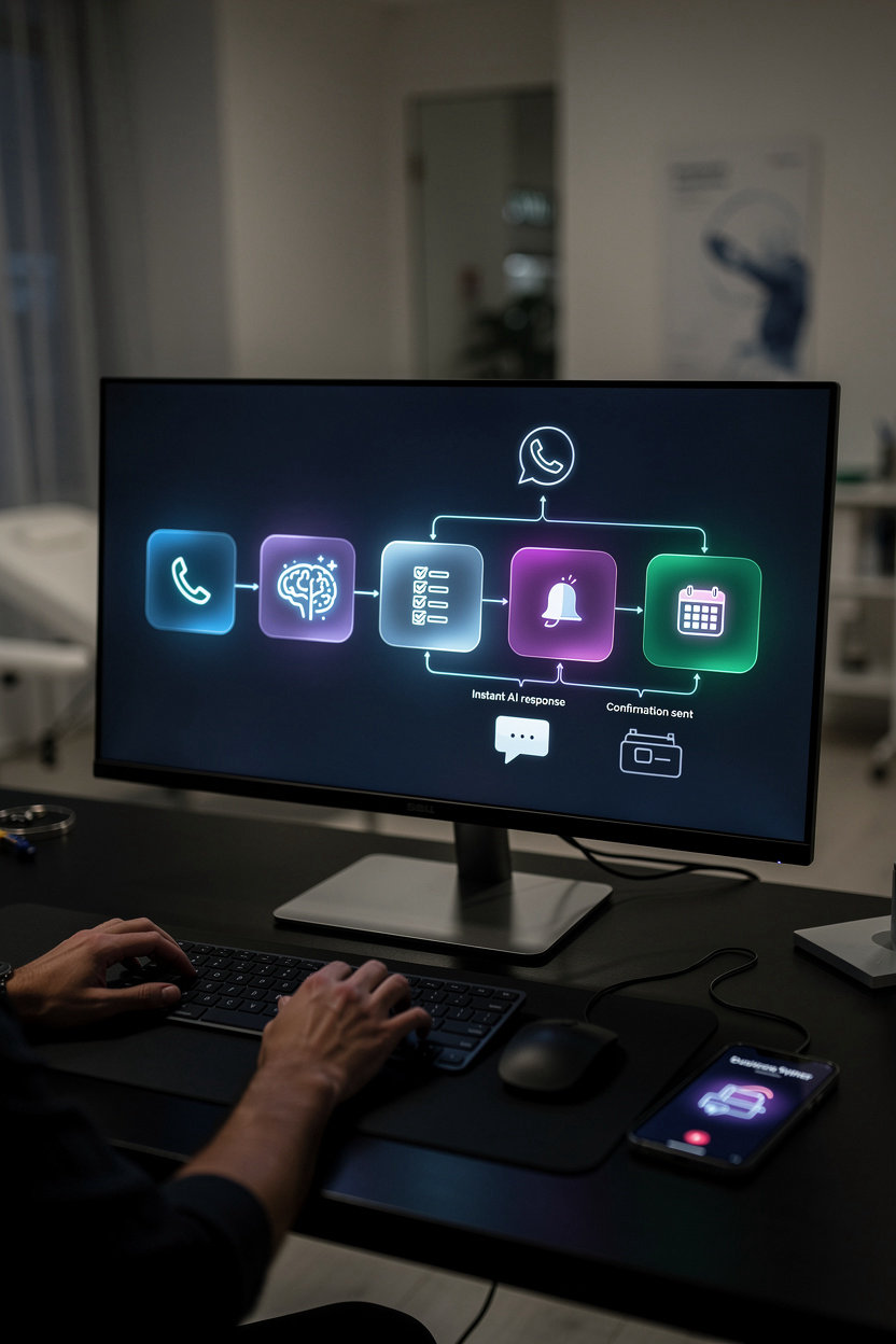 Assistia AI automation workflow: customer contact to appointment booking and calendar sync process visualization